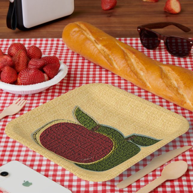 Apples Red Green Fruit Textured Design Paper Plate (Picnic)