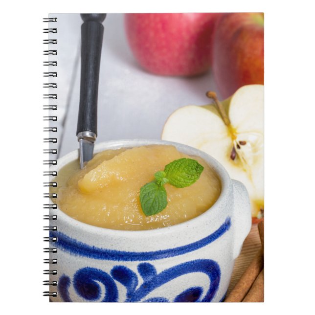 Applesauce with cinnamon in stoneware bowl spiral notebook (Front)