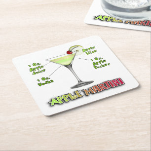 Appletini aka Apple Martini Cocktail Recipe Art Square Paper Coaster