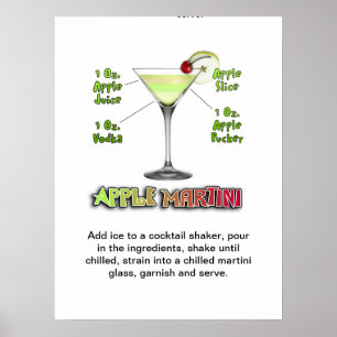 Appletini - Apple Martini Cocktail Recipe 18"x24' Poster