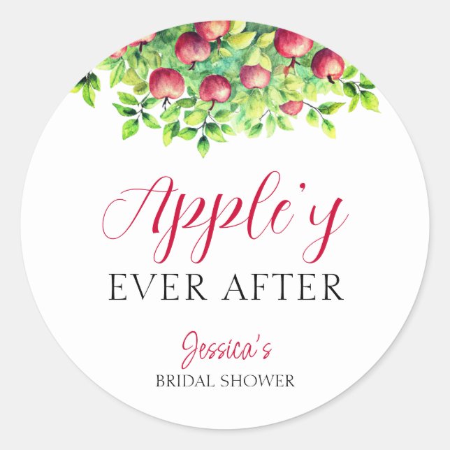 Appley Ever After Apple Fall Bridal Shower  Classic Round Sticker (Front)