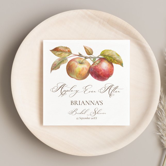 Appley ever after apple fall bridal shower napkin (Appley ever after apple fall bridal shower personalized monogrammed printed napkins table decor)