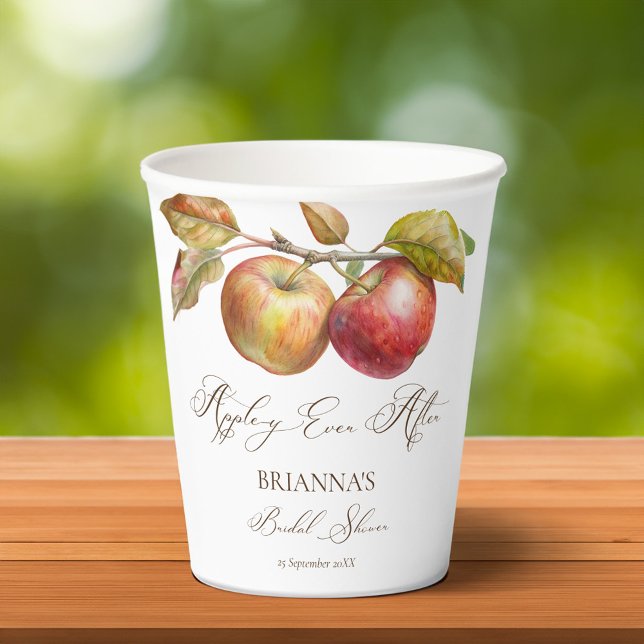 Appley ever after apple fall bridal shower paper cups (Appley ever after apple fall bridal shower personalized monogrammed printed paper cups table decor)