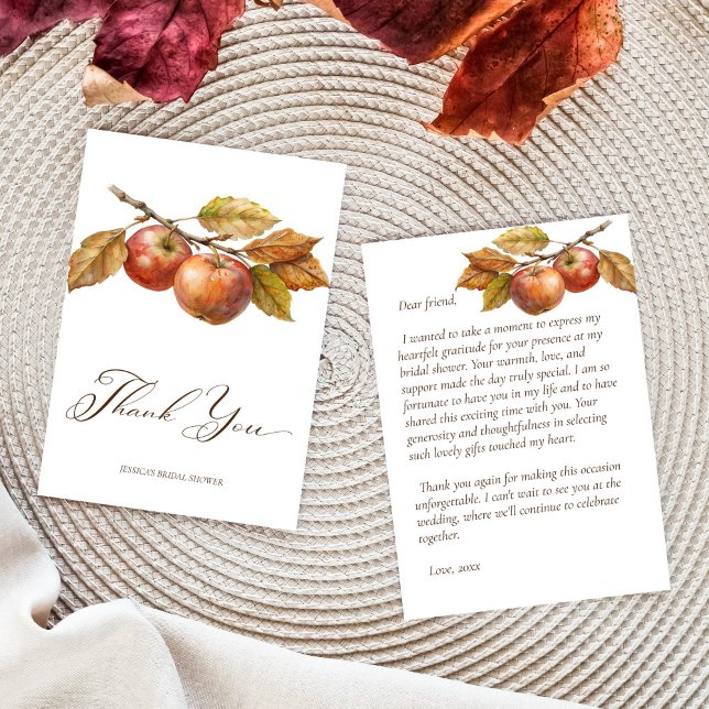 Appley ever after apple fall bridal shower thank you card (Appley ever after apple fall boho bridal shower simple elegant thank you cards)