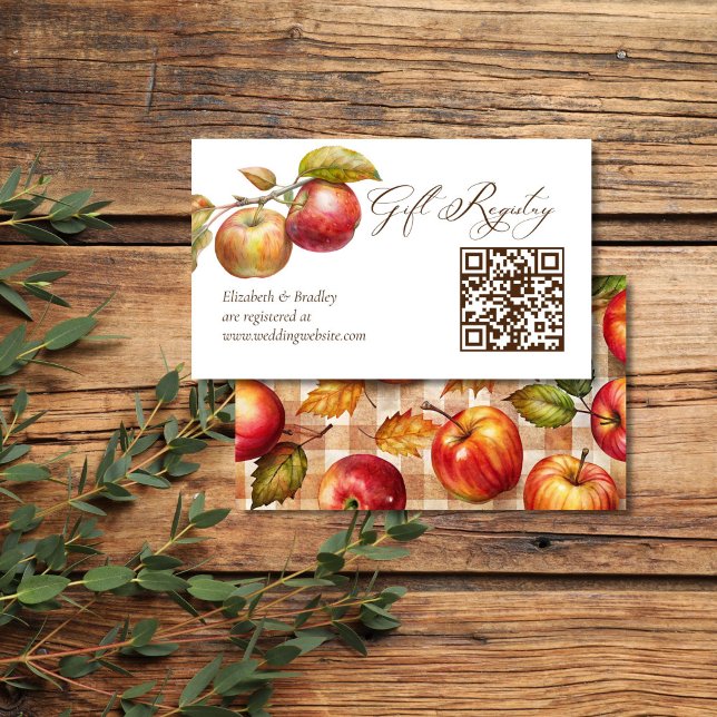 Appley ever after apple fall shower gift registry  enclosure card (Appley ever after apple fall bridal shower qr gift registry enclosure card)