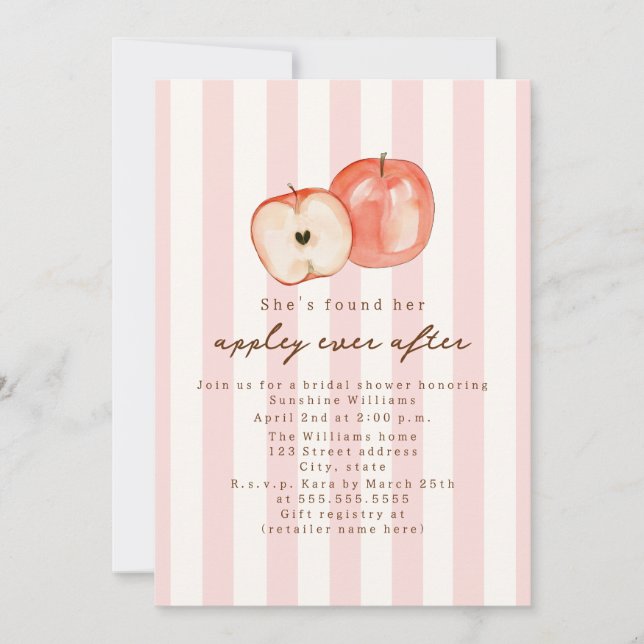 Appley Ever After Pink Apple Bridal Shower Invitation (Front)
