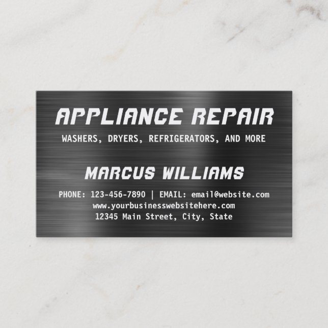 Appliance Repair Dark Grey Faux Metallic Steel Business Card (Front)