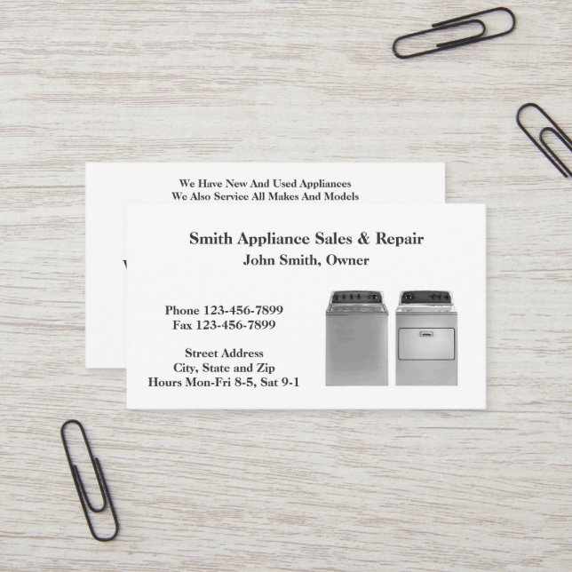 Appliance Sales and Repair Service Business Card (Front/Back In Situ)