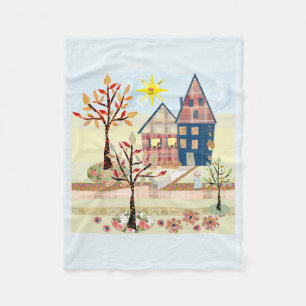 Applique, houses, village fleece blanket