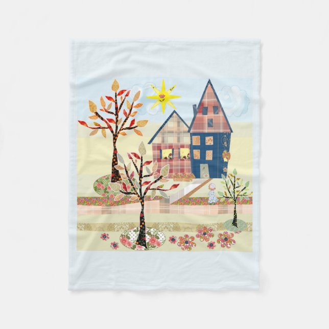 Applique, houses, village fleece blanket (Front)
