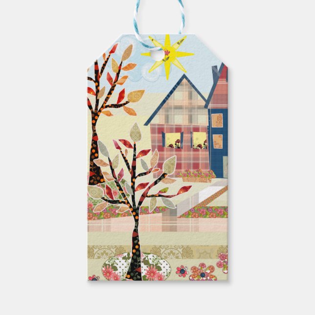 Applique, houses, village gift tags (Front)