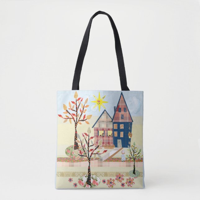 Applique, houses, village tote bag (Front)