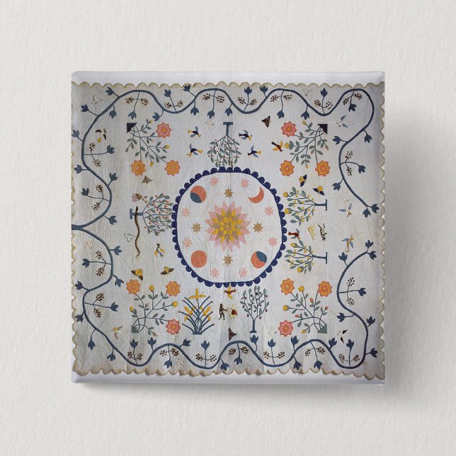 Applique quilt with Sun, Moon, Stars 15 Cm Square Badge (Front)