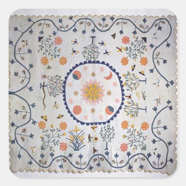 Applique quilt with Sun, Moon, Stars Square Sticker (Front)