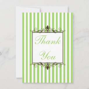 Applpe Green, White, Brown Stripe Thank You Card