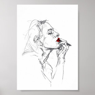 Applying Red Lipstick Poster