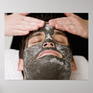 Applying skincare face mask with salt poster