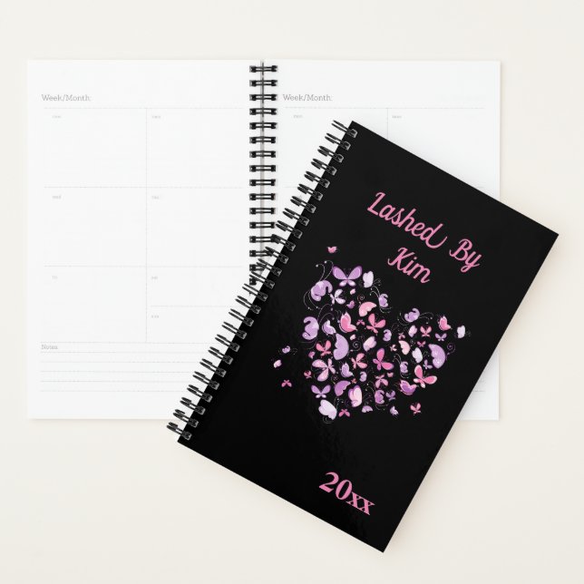 Appointment book Black Purple Butterfly floral Planner (Display)