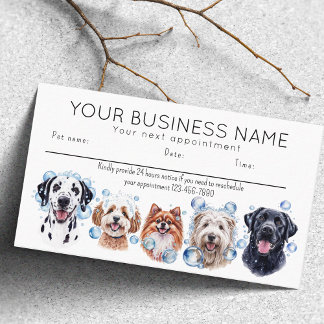 Appointment card watercolor dogs bubbles, white