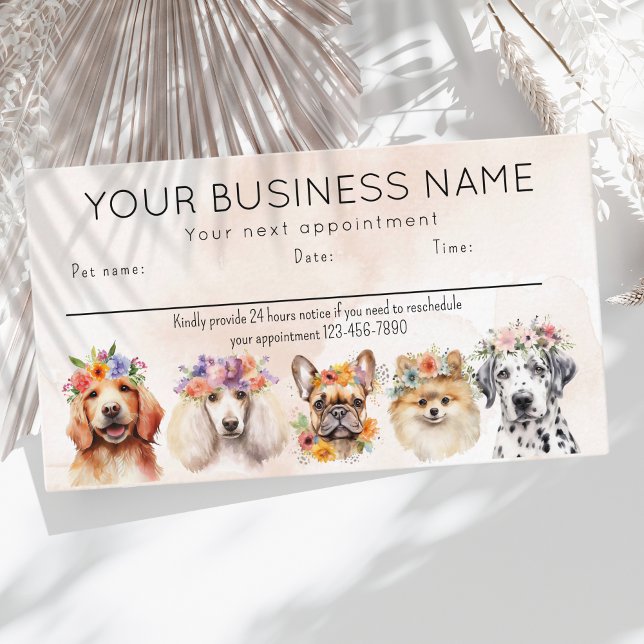 Appointment card watercolor dogs flowers, beige (Creator Uploaded)
