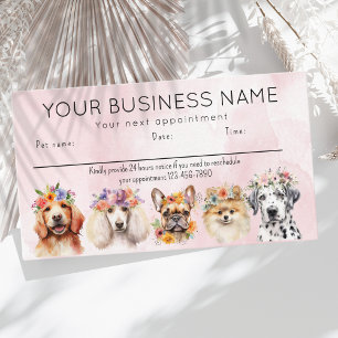 Appointment card watercolor dogs flowers, pink