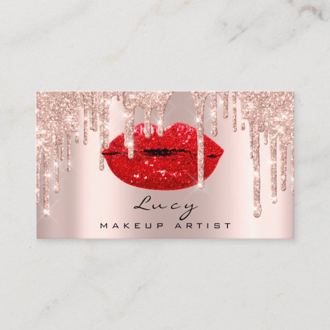 Appointment Drips Red Lips Glitter Drips Makeup Card (Front)