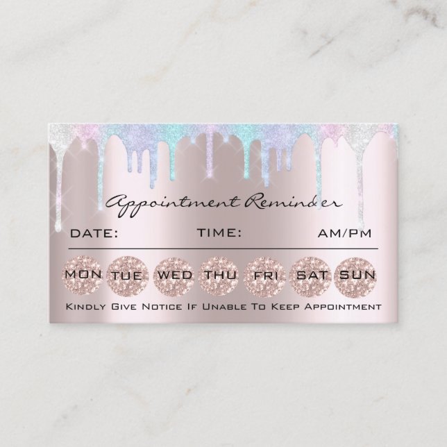 Appointment Reminder Card Makeup Unicorn Holograph (Front)