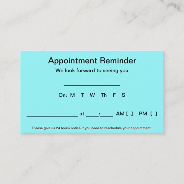Appointment Reminder Cards (100 pack-Light Blue) (Front)
