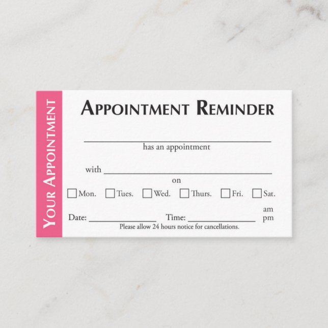 Appointment Reminder Cards - Pink (Front)