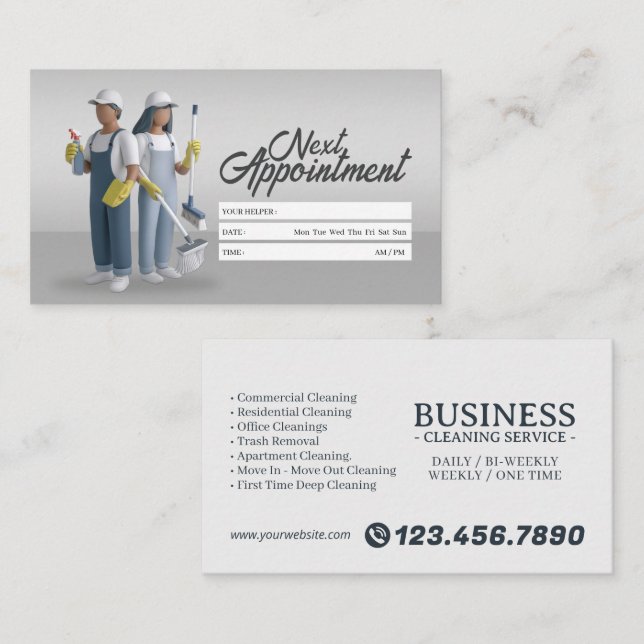 Appointment Reminder House Cleaning Housekeeping Business Card (Front/Back)
