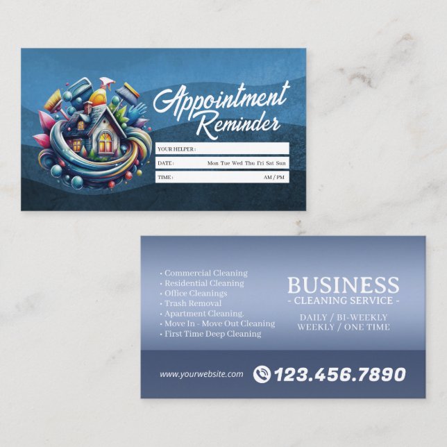 Appointment Reminder House Cleaning Housekeeping Business Card (Front/Back)