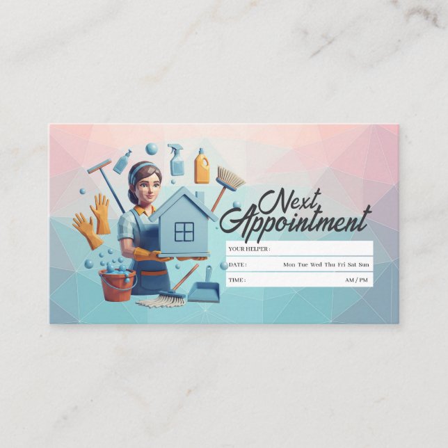 Appointment Reminder House Cleaning Housekeeping Business Card (Front)