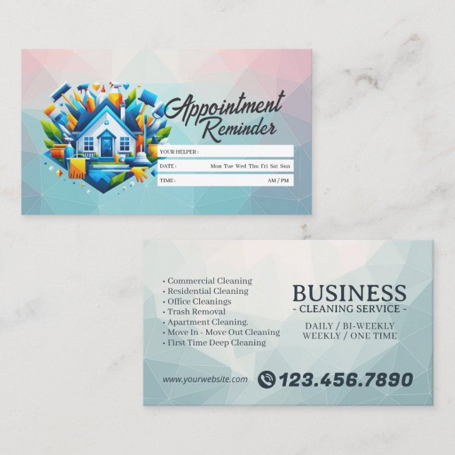 Appointment Reminder House Cleaning Housekeeping Business Card (Front/Back)
