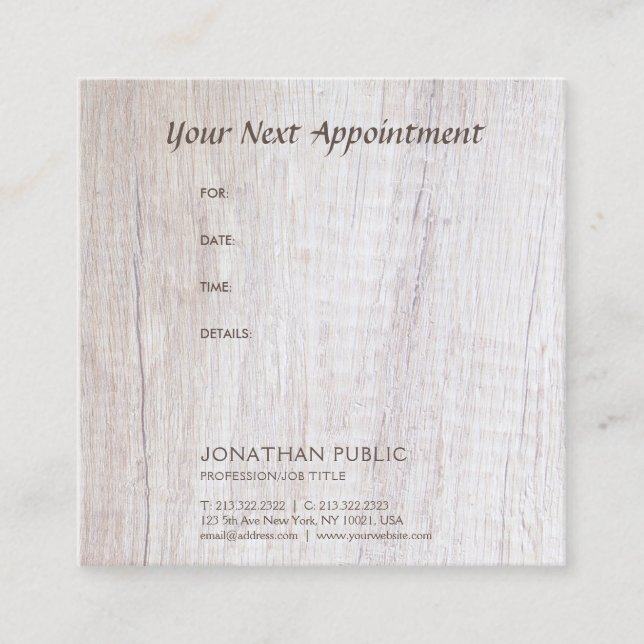 Appointment Reminder Wood Look Trendy Template Card (Front)