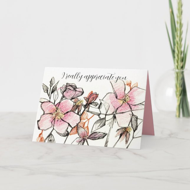 Appreciate You Blessing From God Pink Flowers Card (Front)