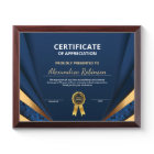 Appreciation Achievement Gold Blue Certificate 