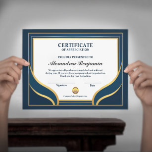 Appreciation Achievement Gold Blue Certificate  Poster