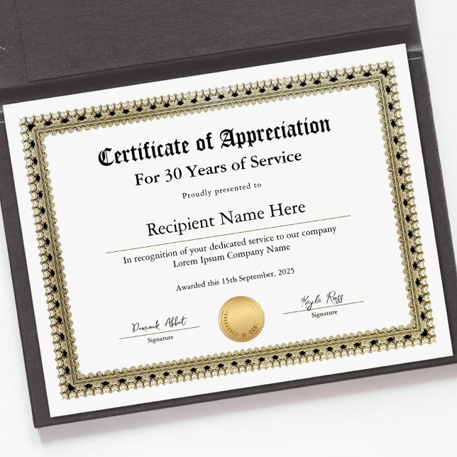 Appreciation Certificate for Years of Service (Certificate of Appreciation for Years of Service)