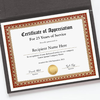 Appreciation Certificate for Years of Service