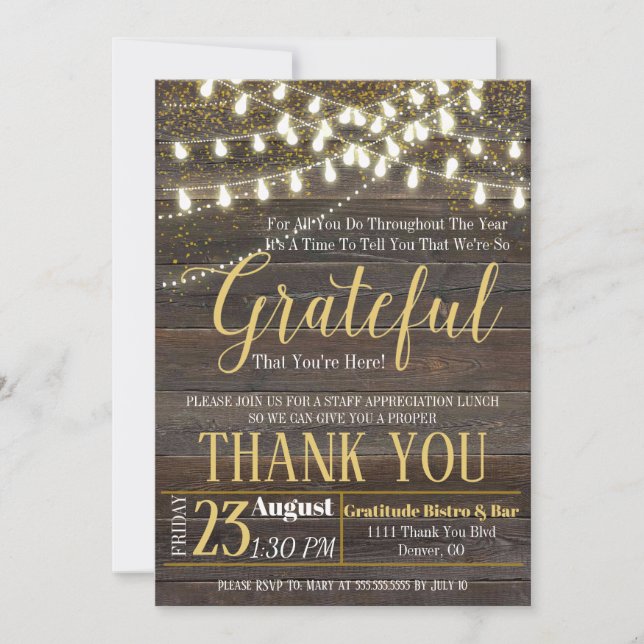 Appreciation Invitation, Grateful For Invitation (Front)