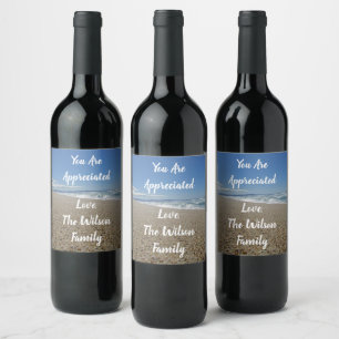 Appreciation Surf Sand Beach Photo Thank You Wine Label