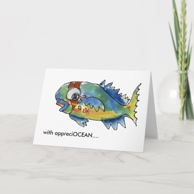 AppreciOCEAN cartoon parrot fish thank you card (Front)