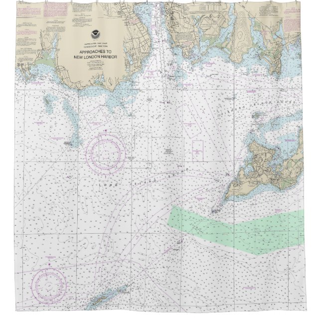 Approaches to New London Harbour Nautical Chart Shower Curtain (Front)