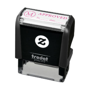 APPROVED Name Date Monogram Black Pink Business Self-inking Stamp