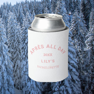 Après All Day Pink Bachelorette Ski Party Crest Can Cooler