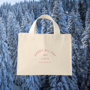 Après All Day Pink Bachelorette Ski Party Crest Mini Tote Bag