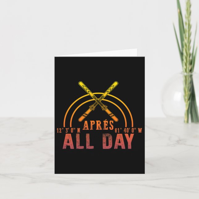 Après All Day Snowboarding Retro Winter Skiing Par Card (Front)