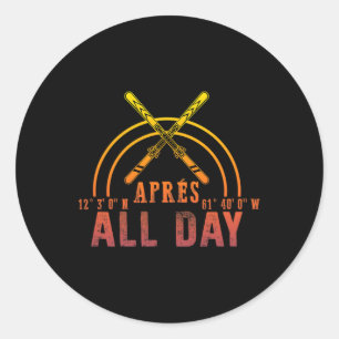 Après All Day Snowboarding Retro Winter Skiing Par Classic Round Sticker