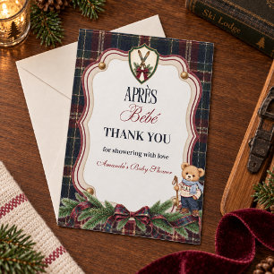 Après Bébé Preppy Ski Lodge Christmas Baby Shower Thank You Card