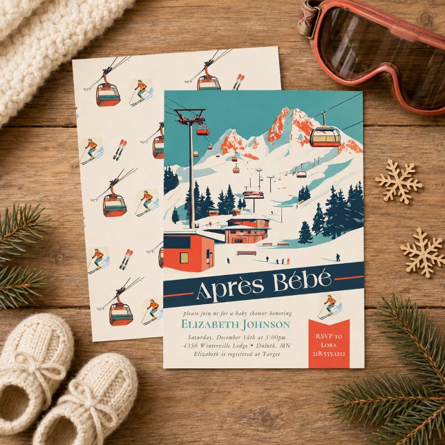 Après Bébé Retro Ski Baby Shower Invitation (Après Bébé Retro Ski Baby Shower Invitation)
